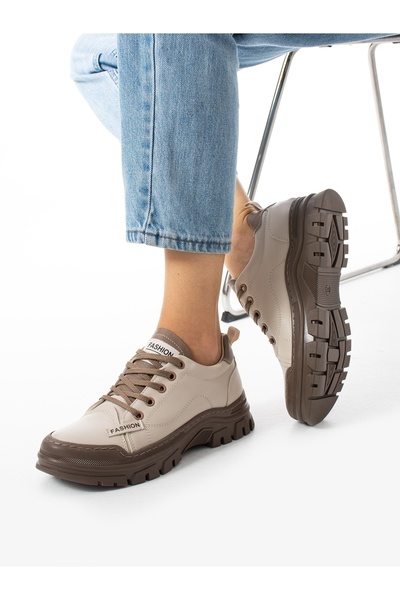 Alemdar Shoes Pantofi sport pentru femei DESİ Cream cu șireturi