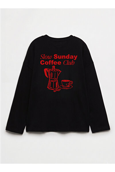 Disante 100% Cotton Oversize Fit Coffee Club Printed - Crew Neck Long Sleeve ...