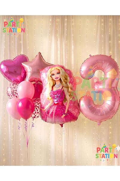 Parti Station 3 Yaş Balon Seti Konsept Parti Pembe Doğum Günü Balon Seti