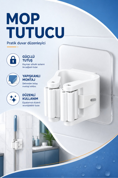 Fresh Moon Mop Sapı Tutucu 1 Adet Fırça Paspas Ve Mop Tutacağı Yapışkanlı Mut...