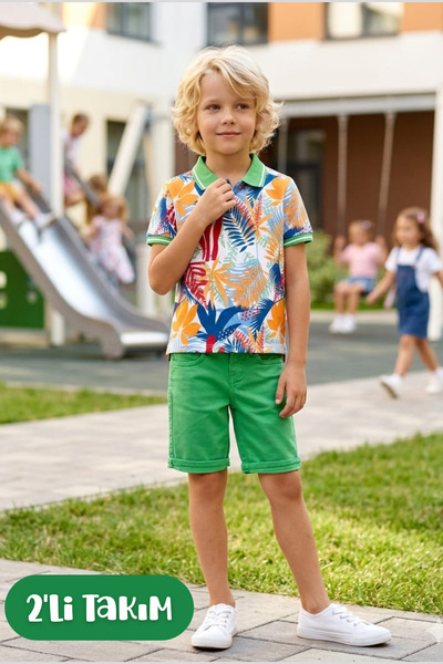 Hilal Akıncı Kids Dečačka majica sa šarenim ovratnikom i šarene farmerke, set...