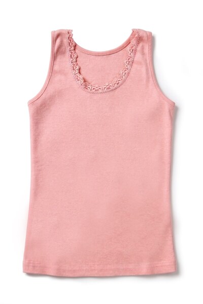 Öts Girl's 100% Cotton Undershirt with Ribbed Thick Straps and Lace Detail, S...