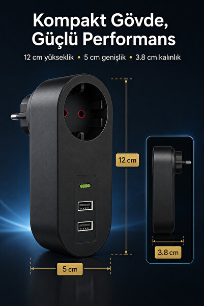 The Wlue Kablosuz Duvar Prizi | 2xUSB | 1xType-C | 2500W | Isıya Dayanıklı | Akım Korumalı