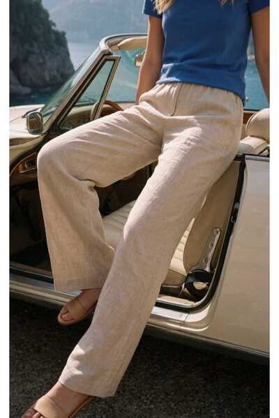 LAGRANZE Natural Oxylinen Women's Wide Leg Pants