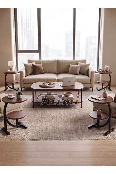 Taimi 5-Piece Living Room Table Set, Wood Top & Metal Frame, Coffee Table 100...