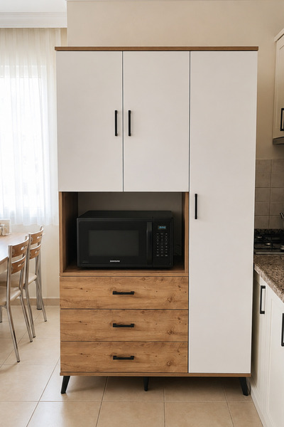 Dienni Hyperion Dolap 7 Raflı 3 Çekmeceli 3 Kapaklı 132x44x195 Çam-Aytaşı/Çam