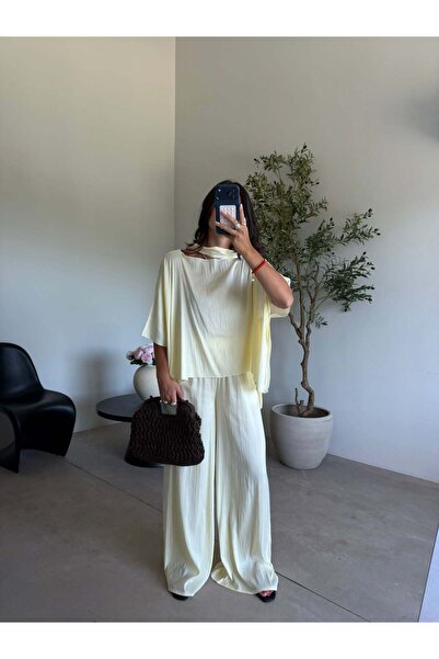 Bade Butik طقم أكمام على شكل خفاش مع شال أصفر