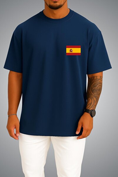 Bahriyeli Collection Oversize Spain Flag Pocket Printed Unisex T-Shirt