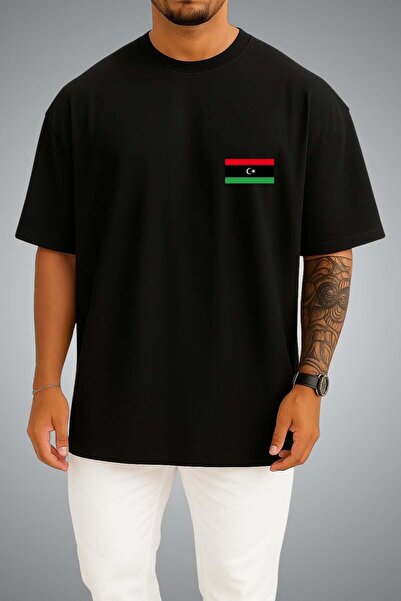 Bahriyeli Collection Oversize Libyan Flag Pocket Printed Unisex T-Shirt