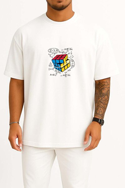 Bahriyeli Collection Oversized Rubik's Cube Chest Printed Unisex T-Shirt