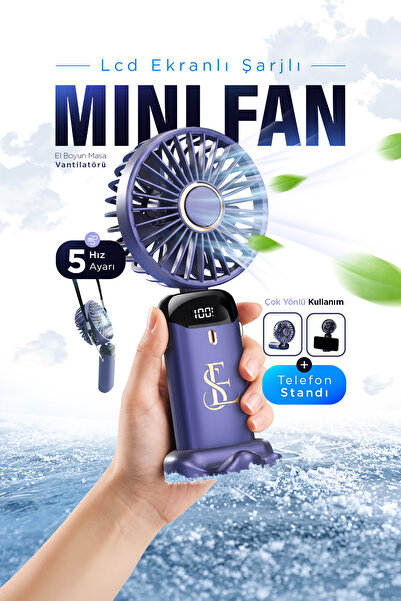 EN SİGA Lcd Ekranlı Şarjlı Mini El Boyun Masa Fanı Seyahat Taşınabilir Fan Ar...