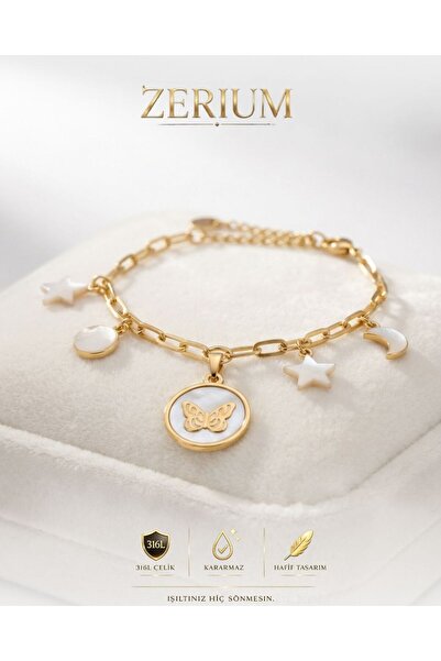 ZERİUM Kelebeğin Özgürlüğü Kadın Çelik Bileklik 316 L