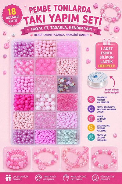 By MO Accessories Çocuklar Için Pembe Boncukla Takı Yapma Seti -hobi Boncuk Y...