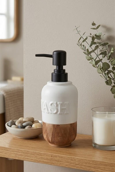 MAKRİ HOME 300 ml Ceramic Lenora Liquid Soap Dispenser, 7 cm Diameter, 18 cm ...
