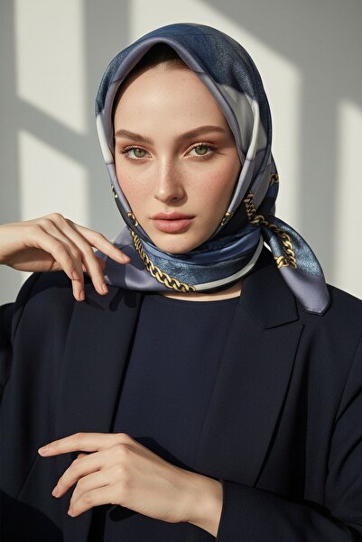 Vissona % 57 İPEK % 43 VİSKON Twill İpek Taş Efekti Desenli İndigo - Siyah Re...