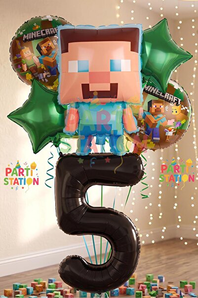 Parti Station Minecraft Balon 5 Yaş Doğum Günü Set Minecraft Konsept Yıldız B...