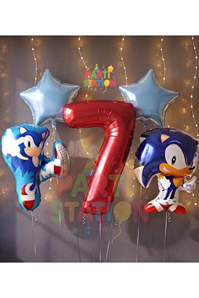 Parti Station Sonic Boom Balloon 7 Years Old Red Number Foil Balloon Set Soni...