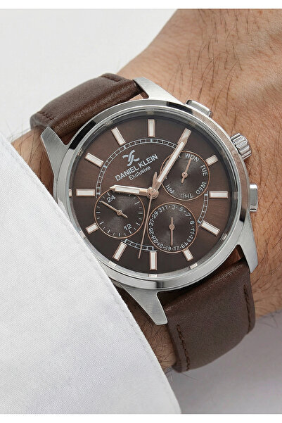 Daniel Klein Exclusive Dark Brown Leather Watch for Men DK.1.14209-4