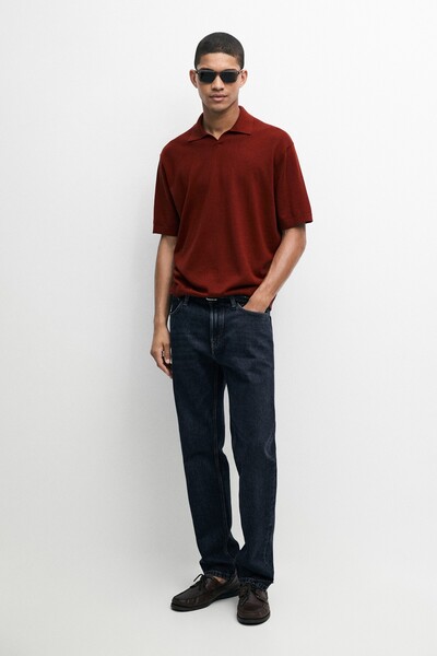 Massimo Dutti %100 pamuklu V yaka triko polo t-shirt
