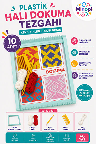 Minopi ( 10 Adet ) Plastik Halı Dokuma Tezgahı Hobi Okul Elişi Çocuk Halı Dok...