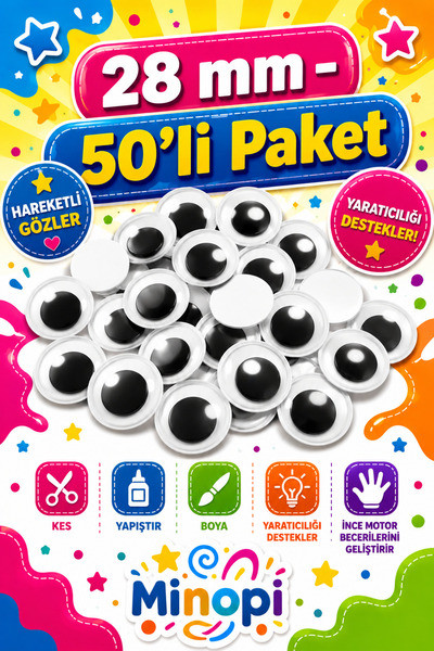 Minopi Oynar Göz Siyah 28 mm 50'li Paket Oynayan Göz Hobi Tasarım Anasınıfı K...