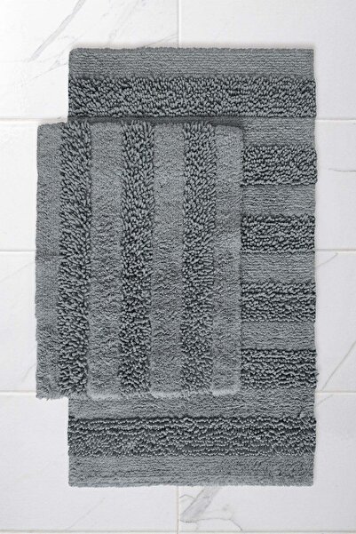 Macaroni 2-Piece Cotton Bath Mat Set Soft Texture Gray Washable 60x100 + 60x50cm, MX001G