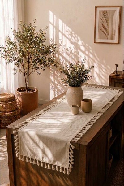 Deko Dekor 35X90 Tufted Rectangular Buldan Linen Dowry Runner Choose from Three Different Sizes and Colors