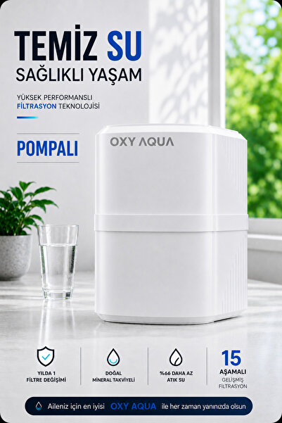 OXYAQUA Oxy Aqua 15 Aşamalı Pompalı Ph+ Detoks Filtreli Çelik Su Tanklı Su Ar...