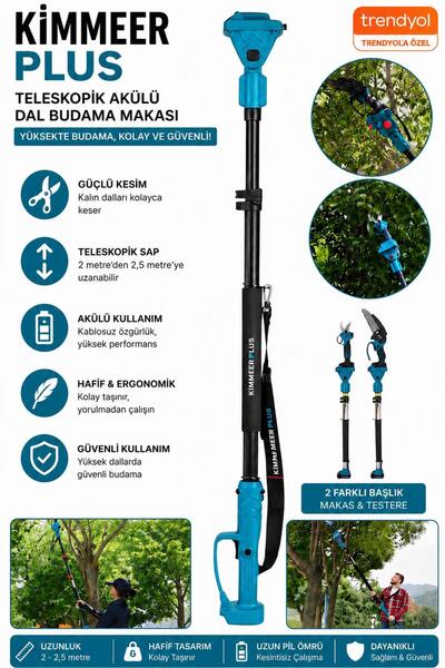 LUNAX Bağ Bahçe Budama Testere Makas İle Uyumlu 2 METRE Teleskopik Kol