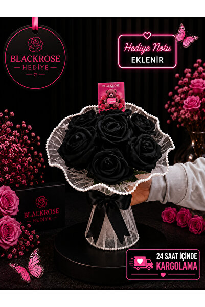 blackrosehediye Velvet Rose Bouquet with Ruffled Tulle - Bride's Handheld - G...