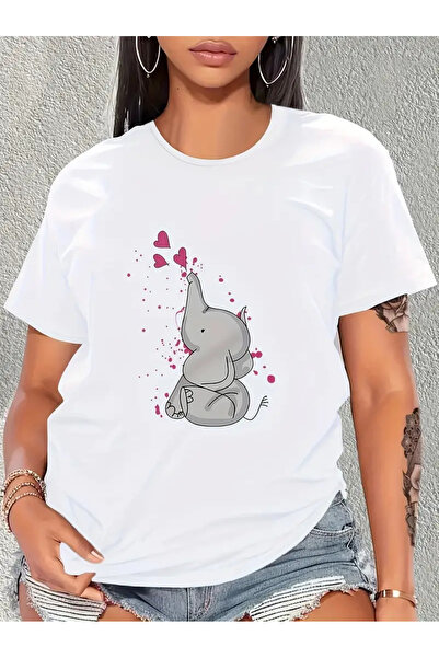 Pink Sky Slon Štampano Unisex Oversize kroj okrugla kragna T-shirt