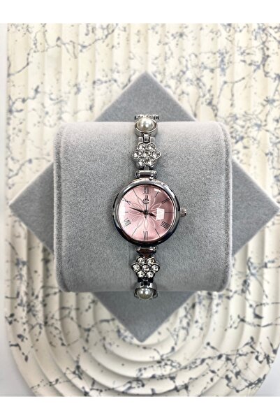 Mazzy Lotus Stone Cord Silver Pink Dial Women's Wristwatch