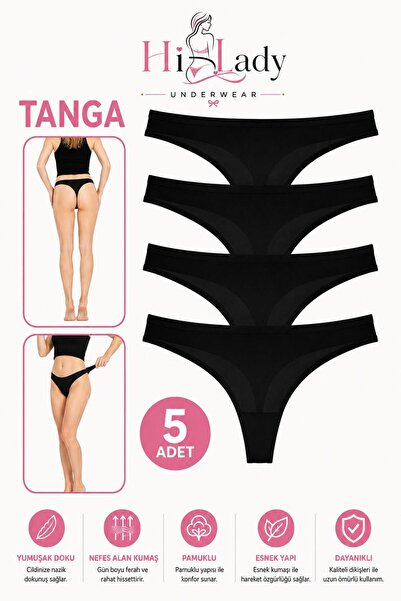 Hilady Tanga pentru femei, tanga cu talie joasă, pachet de 5, tanga din bumba...