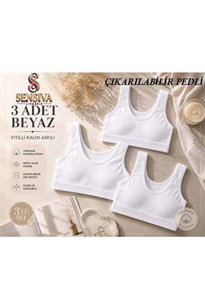 sensiva lingerie 3'lü paket Fitilli Kalın Askılı Bustiyer - Çıkarılabilir ped...