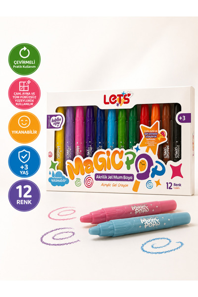 Lets Magicpop Süper Yıkanabilir Mum Boya 12 Renk