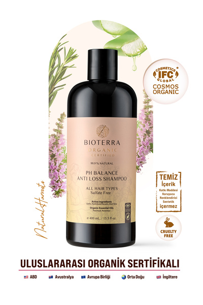 Bioterra شامبو عضوي مضاد للتساقط خالٍ من الكبريتات والملح، متوازن الحموضة، 40...