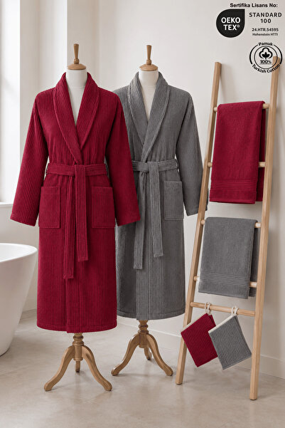 Ellaline Eldy Striped Bathrobe Set Family Set, 6 Pieces, 100% Cotton Certifie...