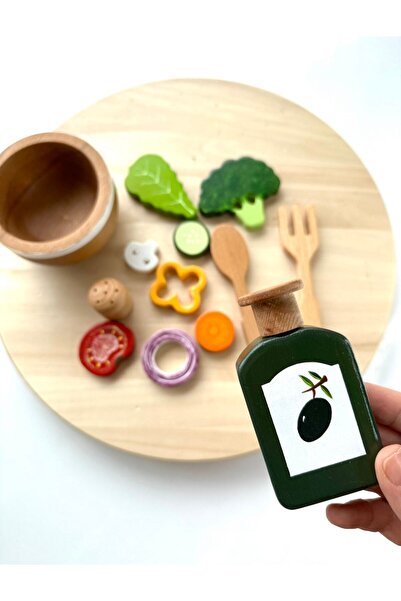 BİLMİŞ ÇOCUK Montessori Waldorf Eğitici Ahşap Oyuncak- Kaseli Salata Oyuncak Eğitici Seti 14 Parça