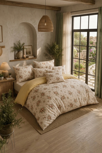 Loyal Home Peony Çift Kişilik Pamuklu Nevresim Takımı | 4 Parça | Çarşaflı, Yastıklı Set