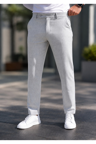Gussi Erkek Gri Renk Kaliteli Esnek Likralı Slim Fit Kumaş Pantolon