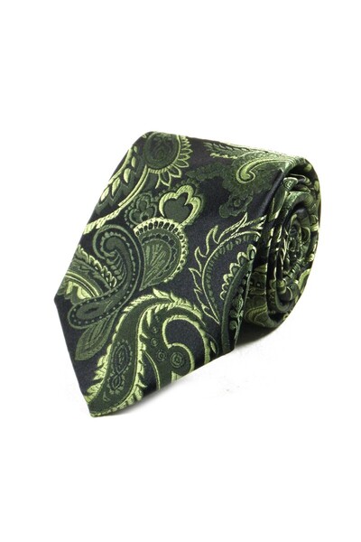 Sade Kravat Green Black Special Woven Shawl Patterned Tie 19776 Green
