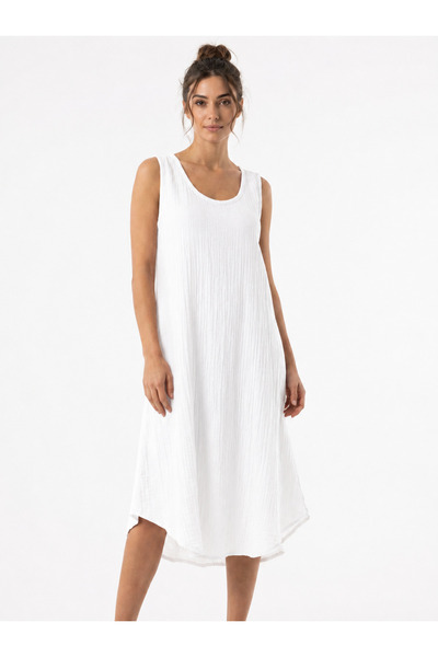 Mulberry Thick Straps Women's Muslin Loose Cut Sleeveless Midi Dress Comforta...