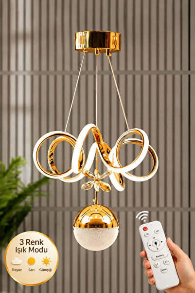 Luna Lighting Elda Gold Kaplama 3 Renk Kumandalı Metal Salon Mutfak Oturma Ya...