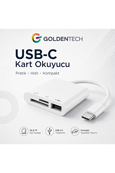 Golden Tech Type C To SD Micro SD TF Kart Okuyucu ve USB Çevirici 3 in 1 Dönü...