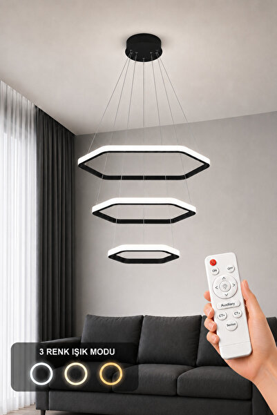 AvizeGO Ares 3'lü LED Sarkıt Avize 3 Renk Kumandalı