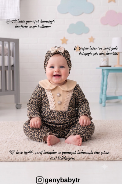 genybaby Leopard Seasonal Jumpsuit 2-Piece Combination with Bandana Gift