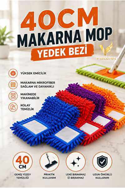 VİSLUNA 1 ADET Mikrofiber Makarna Mop Yedek Bezi – 40 cm Güçlü Temizlik, Leke Tutmaz ve Toz Bırakmaz!