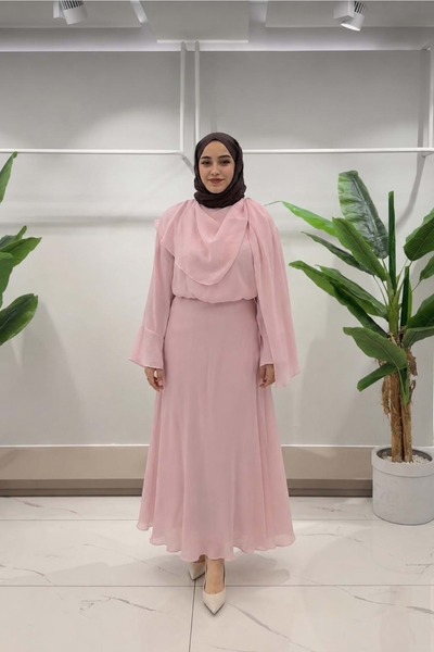Beray 26Y73099 TAKIM BLUZ ETEK YAKASI FULARLI PEMBE