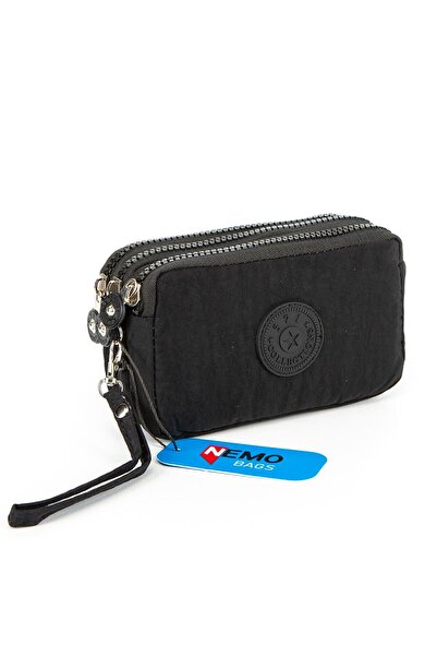 NEMO BAGS Unisex Siyah Cüzdan 3 Gözlü Bileklikli 17x10 Cm Klinkır Su Geçirmez...
