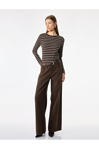 Koton Slim Fit Bisiklet Yaka Uzun Kollu Çizgili Tişört